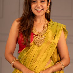 SAREEN Lemon Yellow Gini Raga Cotton Tissue Saree with Subtle Gold Dots