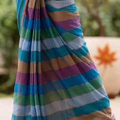 SAREEN Multi-Color Striped Mal Cotton Saree with Tassel Pallu