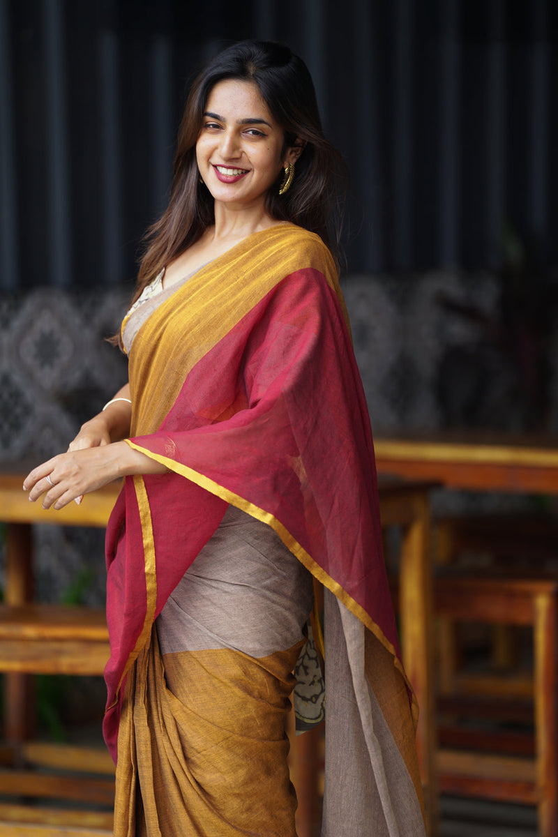 SAREEN Vibrant Multicolor Ombre Mal Cotton Saree with Rainbow Flow Pallu