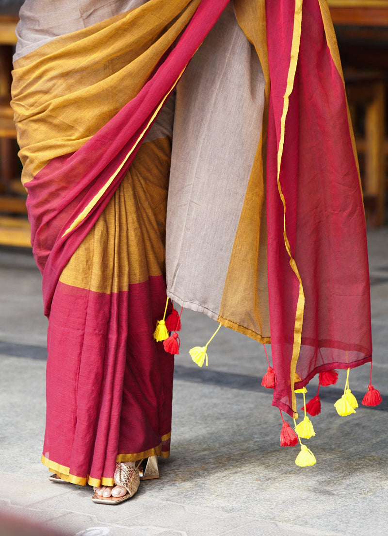 SAREEN Vibrant Multicolor Ombre Mal Cotton Saree with Rainbow Flow Pallu