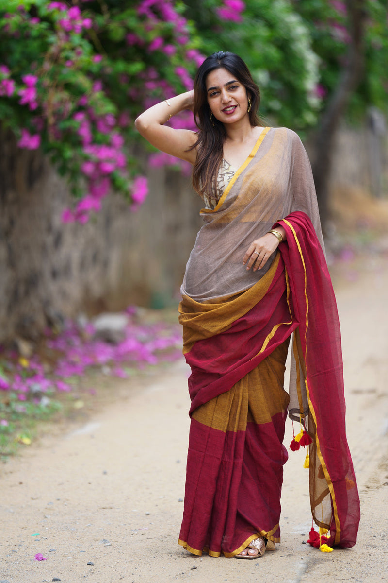 SAREEN Vibrant Multicolor Ombre Mal Cotton Saree with Rainbow Flow Pallu