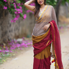 SAREEN Vibrant Multicolor Ombre Mal Cotton Saree with Rainbow Flow Pallu