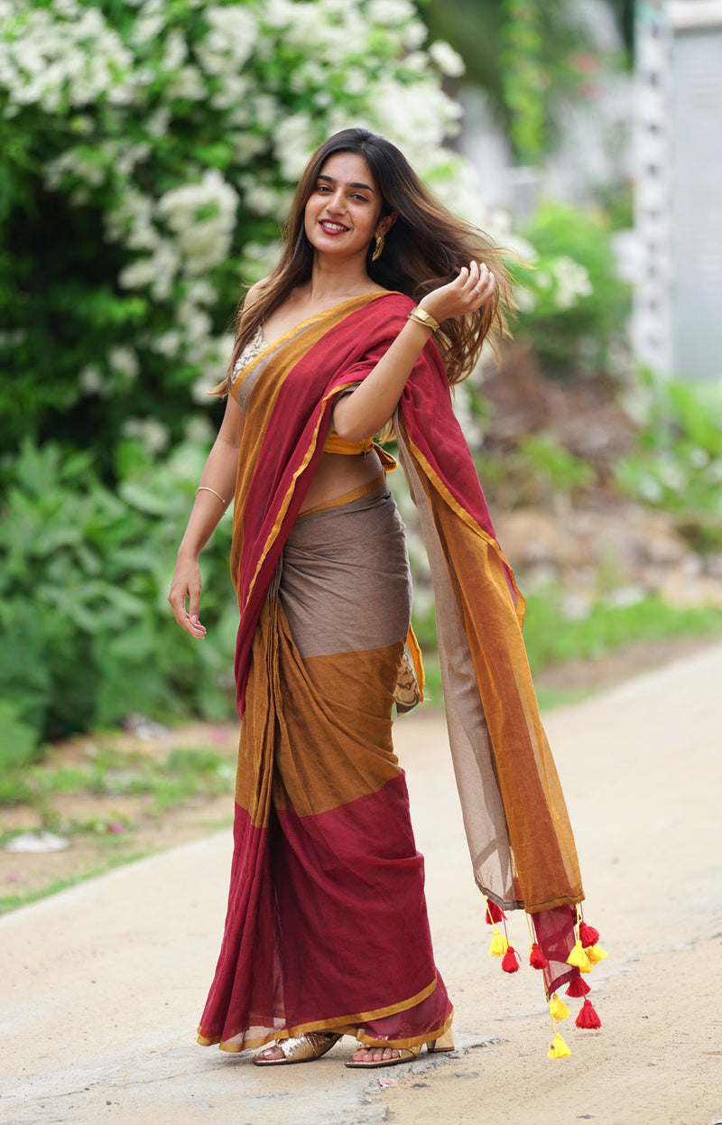 SAREEN Vibrant Multicolor Ombre Mal Cotton Saree with Rainbow Flow Pallu