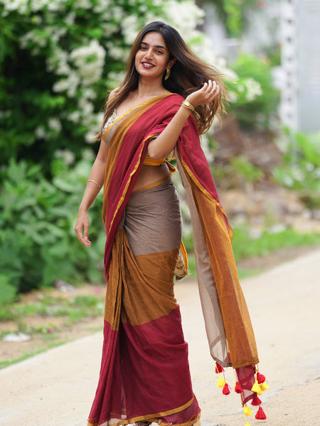 SAREEN Vibrant Multicolor Ombre Mal Cotton Saree with Rainbow Flow Pallu