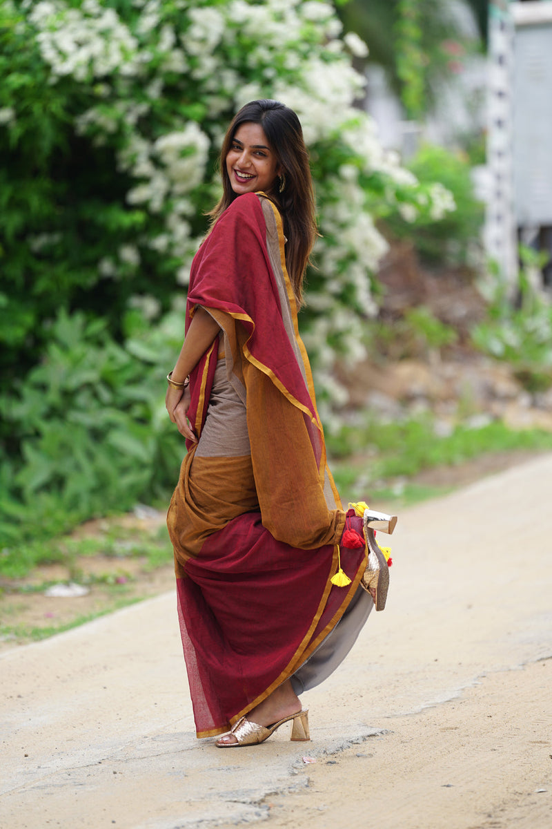 SAREEN Vibrant Multicolor Ombre Mal Cotton Saree with Rainbow Flow Pallu