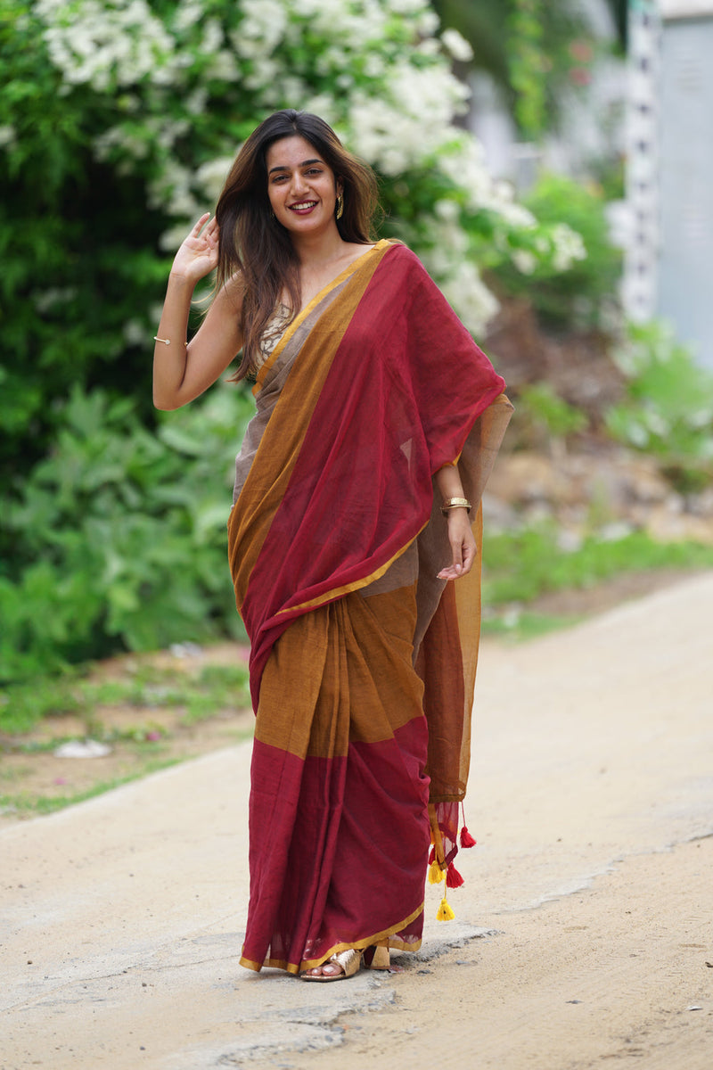 SAREEN Vibrant Multicolor Ombre Mal Cotton Saree with Rainbow Flow Pallu