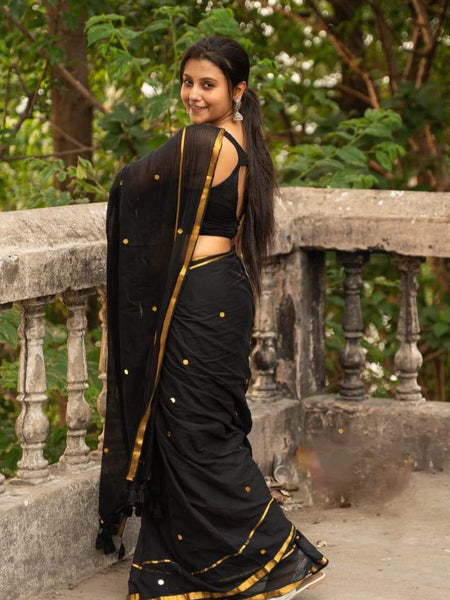 SAREEN Black & Gold Classic Mal Cotton Saree