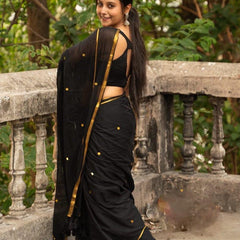 SAREEN Black & Gold Classic Mal Cotton Saree
