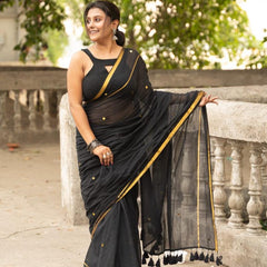 SAREEN Black & Gold Classic Mal Cotton Saree