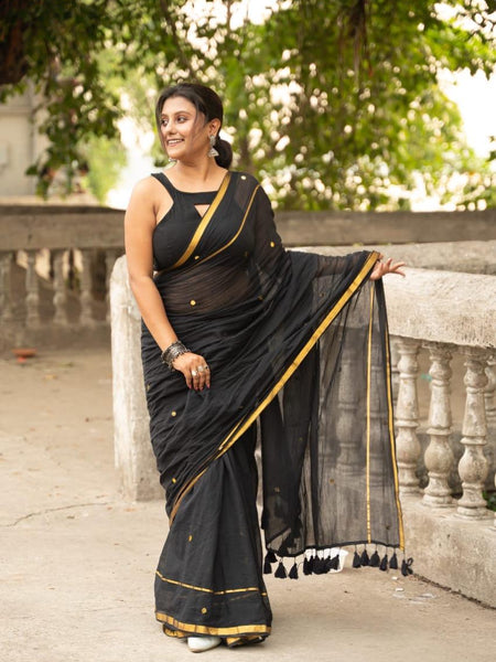 SAREEN Black & Gold Classic Mal Cotton Saree