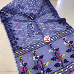 SAREEN Lavender Floral Jamdani Cotton Saree with Multicolor Woven Border