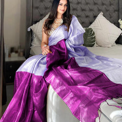 SAREEN Lavender & Magenta Bicolor Raga Tissue Saree – Luxe Festive Edit