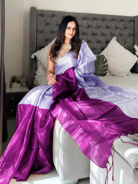 SAREEN Lavender & Magenta Bicolor Raga Tissue Saree – Luxe Festive Edit