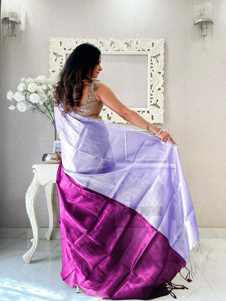 SAREEN Lavender & Magenta Bicolor Raga Tissue Saree – Luxe Festive Edit