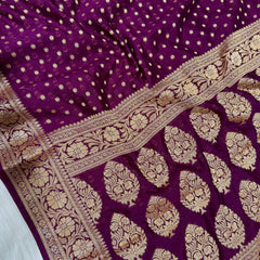 SAREEN Royal Purple Georgette Silk Saree with Gold Zari Butti & Heavy Woven Border