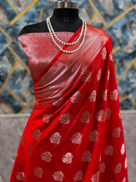 SAREEN Royal Red Mango Dhupian Silk Saree with Gold Zari Butti & Border
