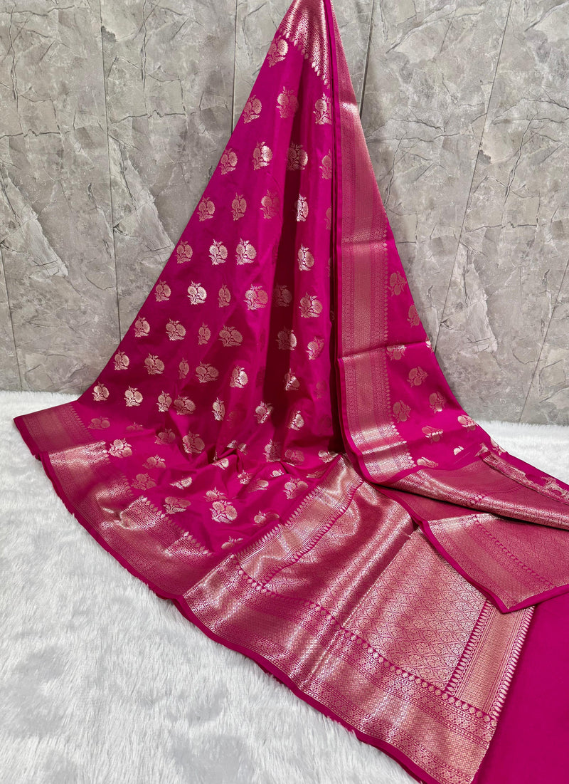 SAREEN Rani Pink Mango Dhupian Silk Saree with Gold Zari Butti & Rich Border