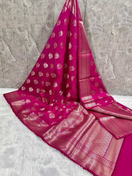 SAREEN Rani Pink Mango Dhupian Silk Saree with Gold Zari Butti & Rich Border