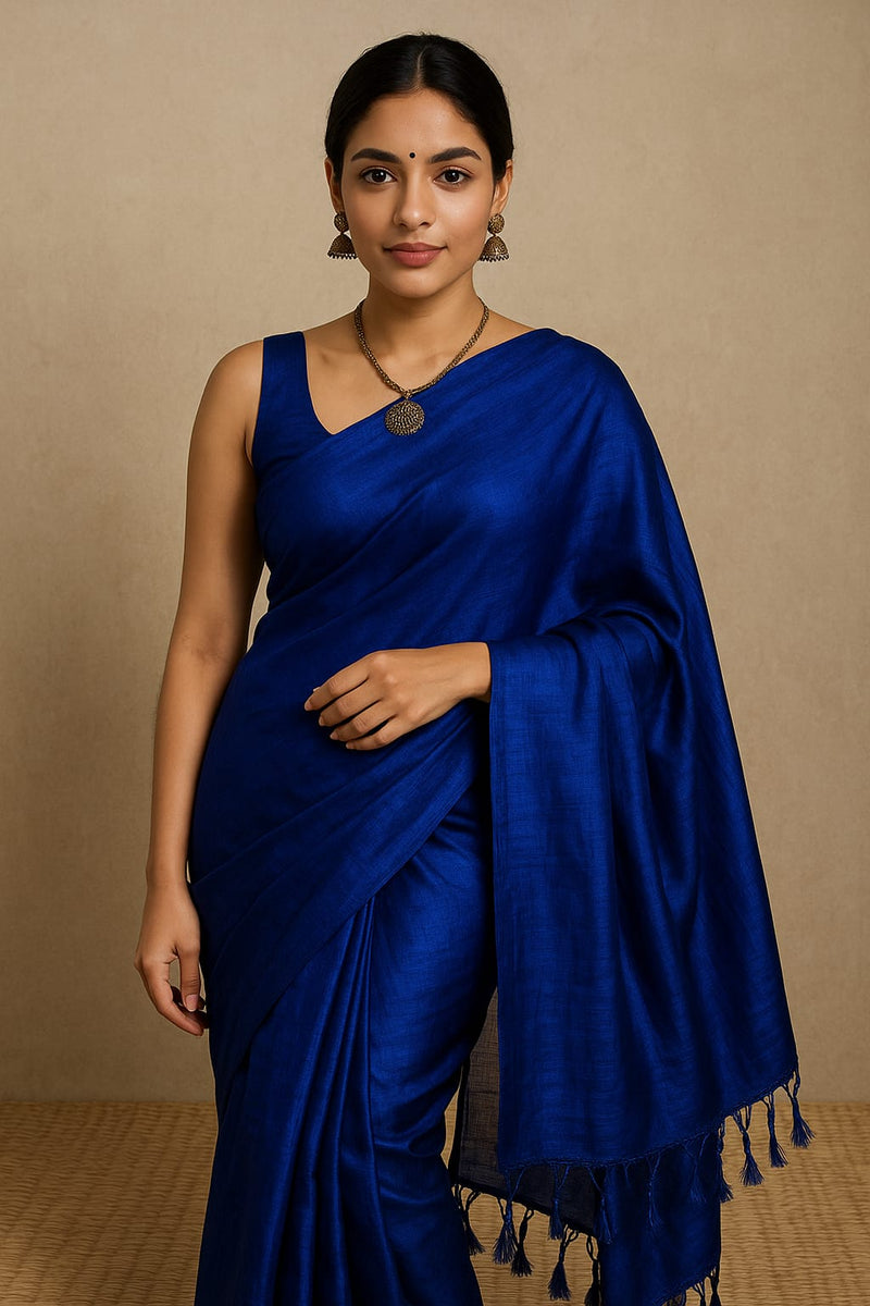 SAREEN Royal Blue Mal Cotton Saree with Soft Natural Finish