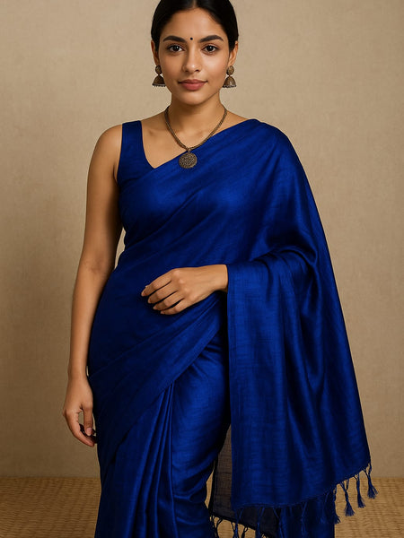 SAREEN Royal Blue Mal Cotton Saree with Soft Natural Finish