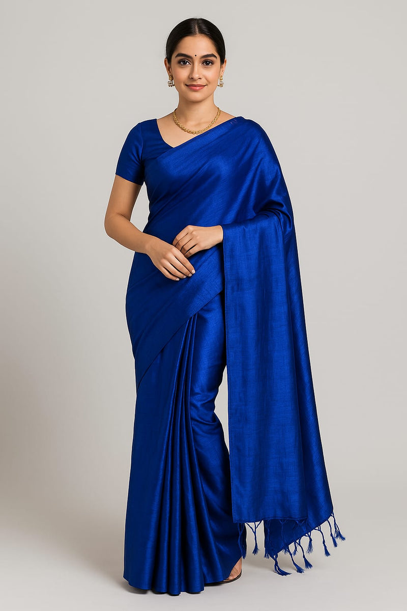 SAREEN Royal Blue Mal Cotton Saree with Soft Natural Finish