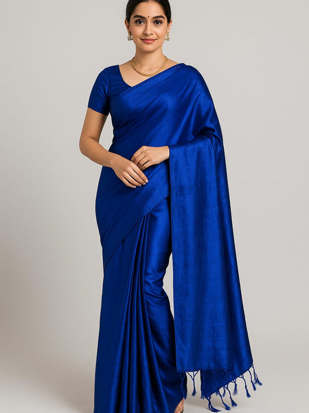SAREEN Royal Blue Mal Cotton Saree with Soft Natural Finish