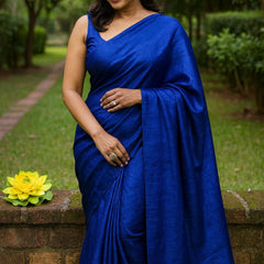 SAREEN Royal Blue Mal Cotton Saree with Soft Natural Finish