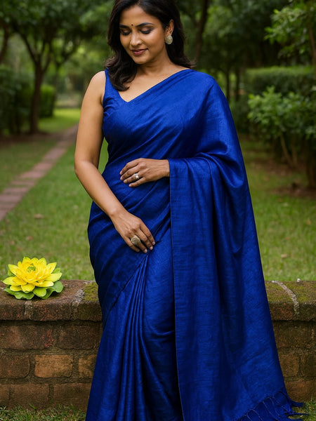 SAREEN Royal Blue Mal Cotton Saree with Soft Natural Finish