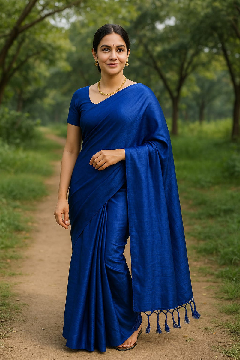 SAREEN Royal Blue Mal Cotton Saree with Soft Natural Finish
