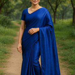 SAREEN Royal Blue Mal Cotton Saree with Soft Natural Finish