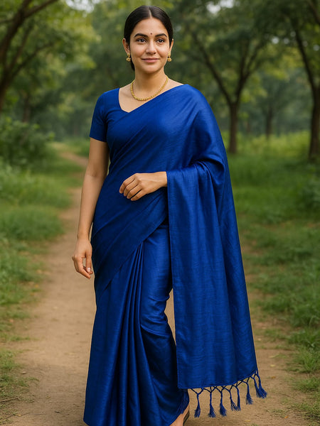 SAREEN Royal Blue Mal Cotton Saree with Soft Natural Finish