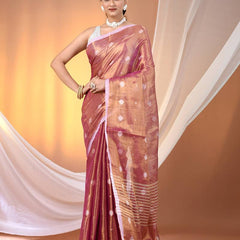 SAREEN Copper Rose Tissue Jamdani Saree with Subtle Woven Butis