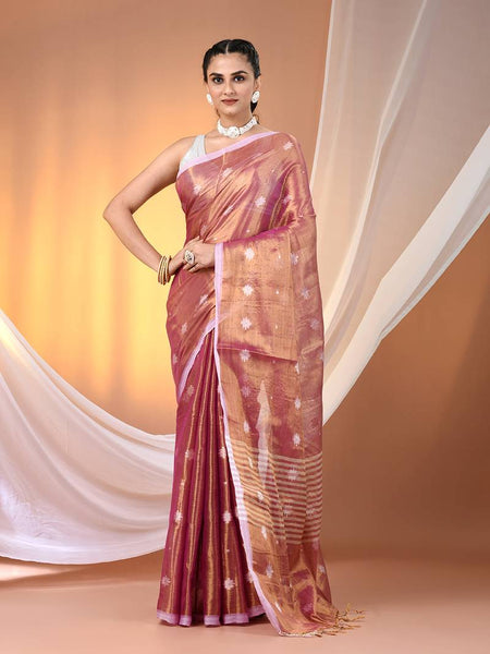 SAREEN Copper Rose Tissue Jamdani Saree with Subtle Woven Butis