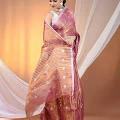SAREEN Copper Rose Tissue Jamdani Saree with Subtle Woven Butis