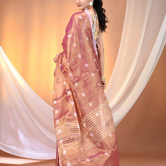 SAREEN Copper Rose Tissue Jamdani Saree with Subtle Woven Butis