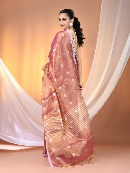 SAREEN Copper Rose Tissue Jamdani Saree with Subtle Woven Butis