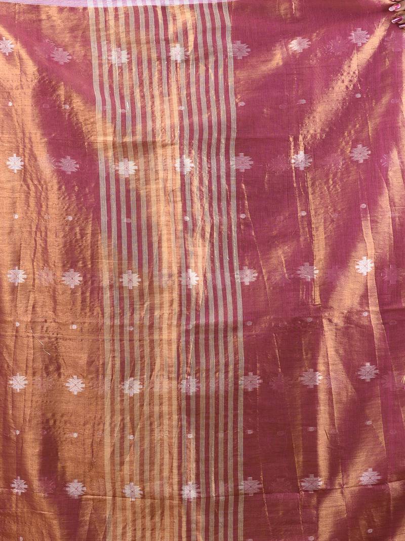 SAREEN Copper Rose Tissue Jamdani Saree with Subtle Woven Butis