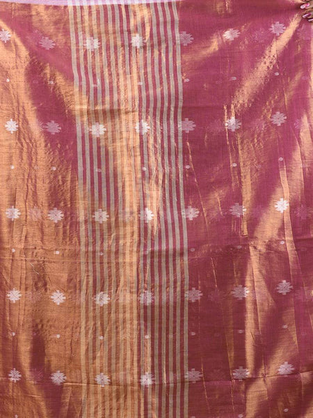 SAREEN Copper Rose Tissue Jamdani Saree with Subtle Woven Butis