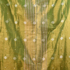SAREEN Green Tissue Jamdani Saree with Woven Motifs & Striped Pallu