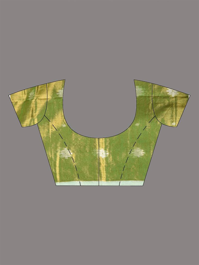 SAREEN Green Tissue Jamdani Saree with Woven Motifs & Striped Pallu