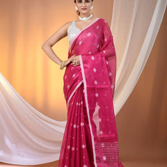 SAREEN Rose Pink Tissue Jamdani Saree with Delicate Woven Motifs