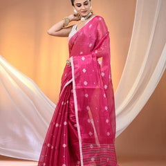SAREEN Rose Pink Tissue Jamdani Saree with Delicate Woven Motifs