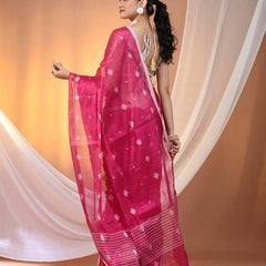 SAREEN Rose Pink Tissue Jamdani Saree with Delicate Woven Motifs