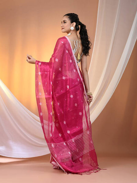 SAREEN Rose Pink Tissue Jamdani Saree with Delicate Woven Motifs