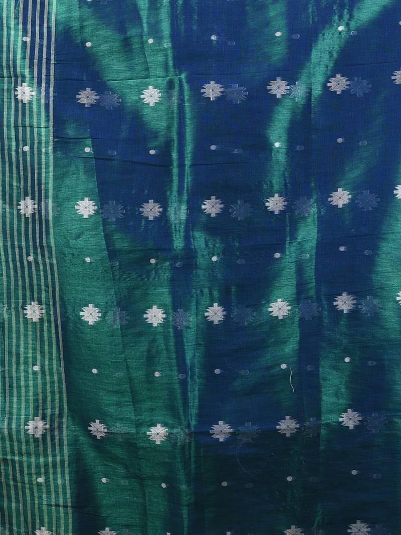 SAREEN Teal Blue Tissue Jamdani Saree with Handwoven Buti Motifs