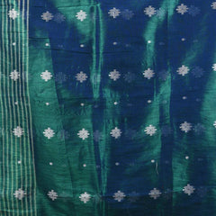 SAREEN Teal Blue Tissue Jamdani Saree with Handwoven Buti Motifs